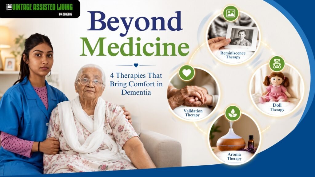 Elderly dementia patient receiving compassionate non-drug therapy care at The Vintage Club